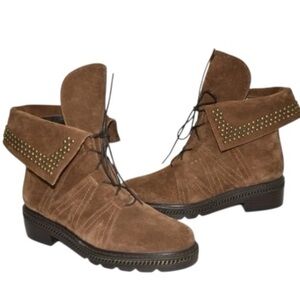 Stuart Weitzman Brown Suede Lace-up Studded Boots Size 10 NWOT